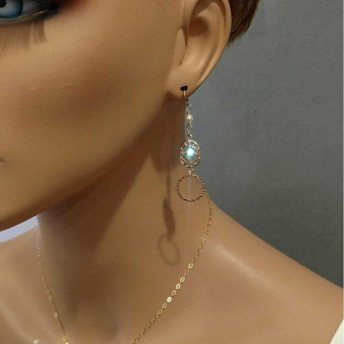 Green Crystal Hammered Circle Filigree Earrings 14 KT Gold Filled