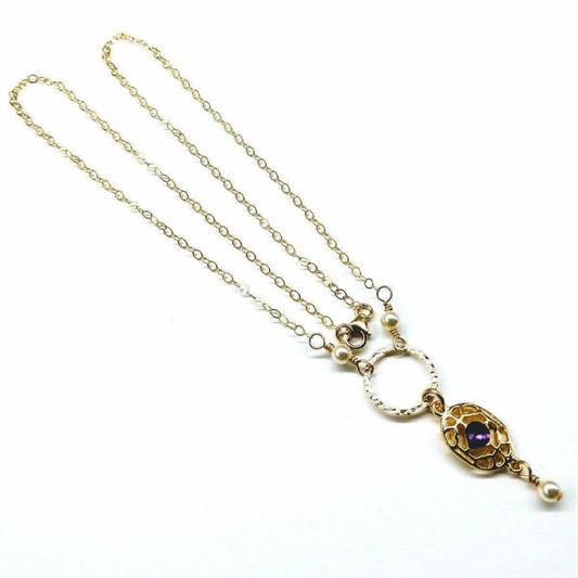Purple Crystal Circle Filigree Necklace 14 KT Gold-Filled by Alexa Martha