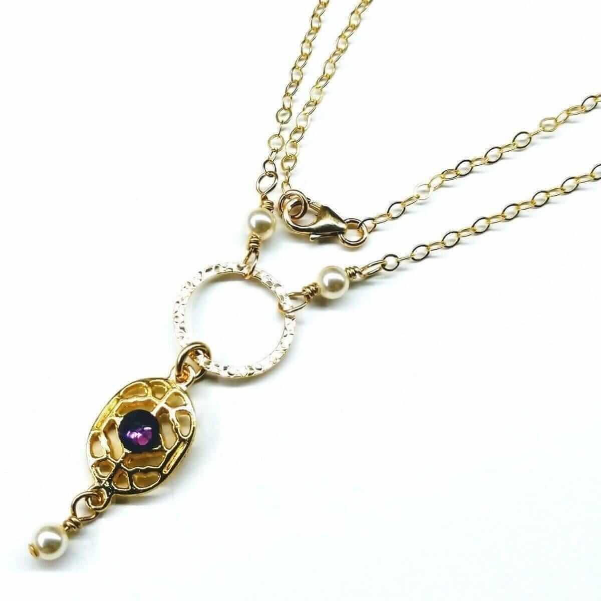 Purple Crystal Circle Filigree Necklace 14 KT Gold-Filled by Alexa Martha