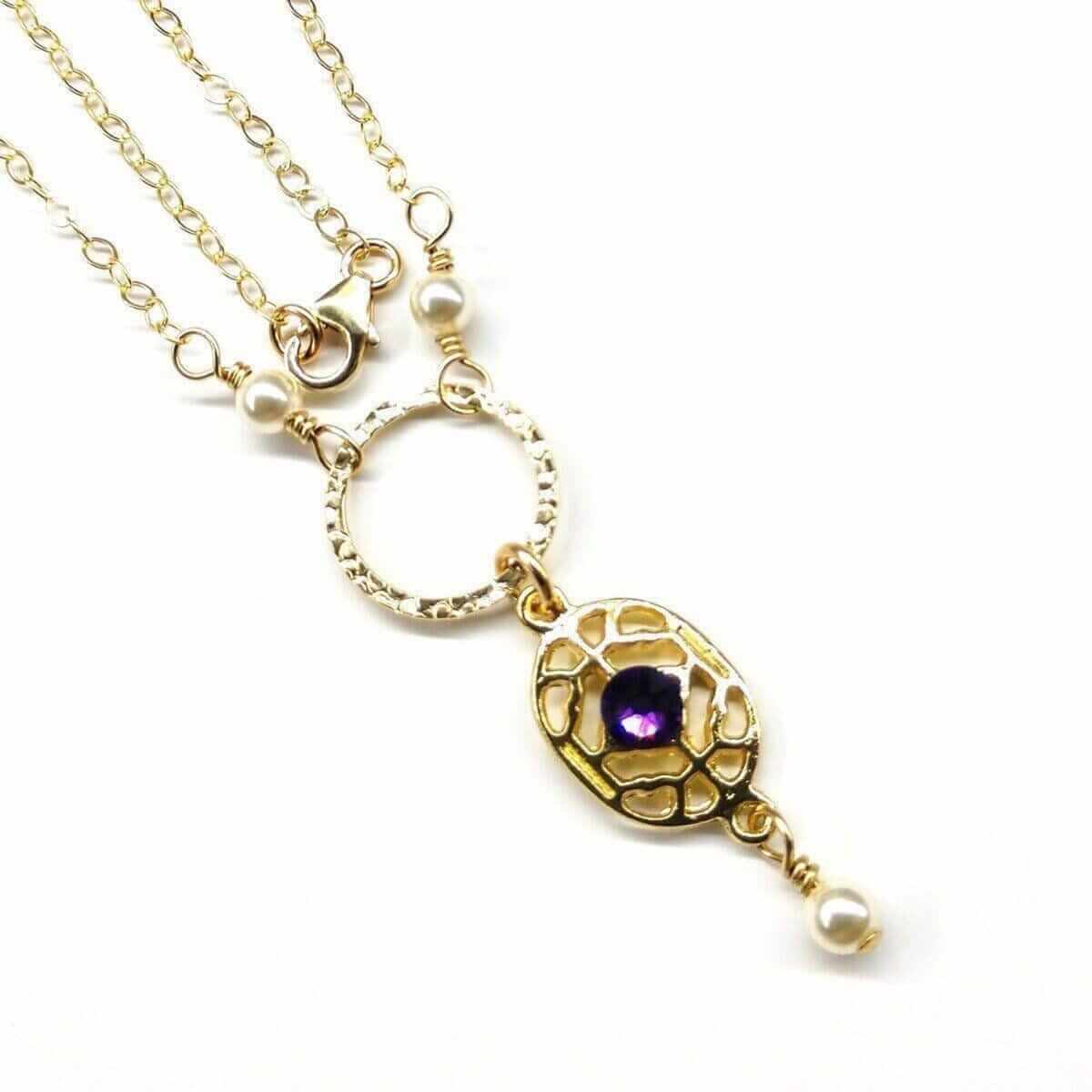 Purple Crystal Circle Filigree Necklace 14 KT Gold-Filled by Alexa Martha