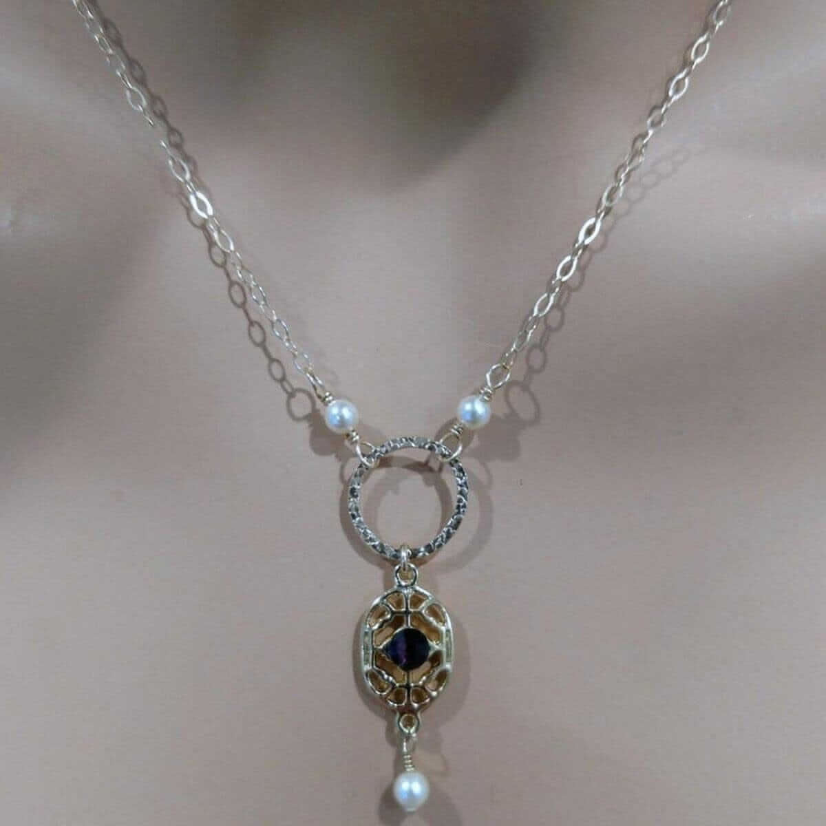 Purple Crystal Circle Filigree Necklace 14 KT Gold-Filled by Alexa Martha