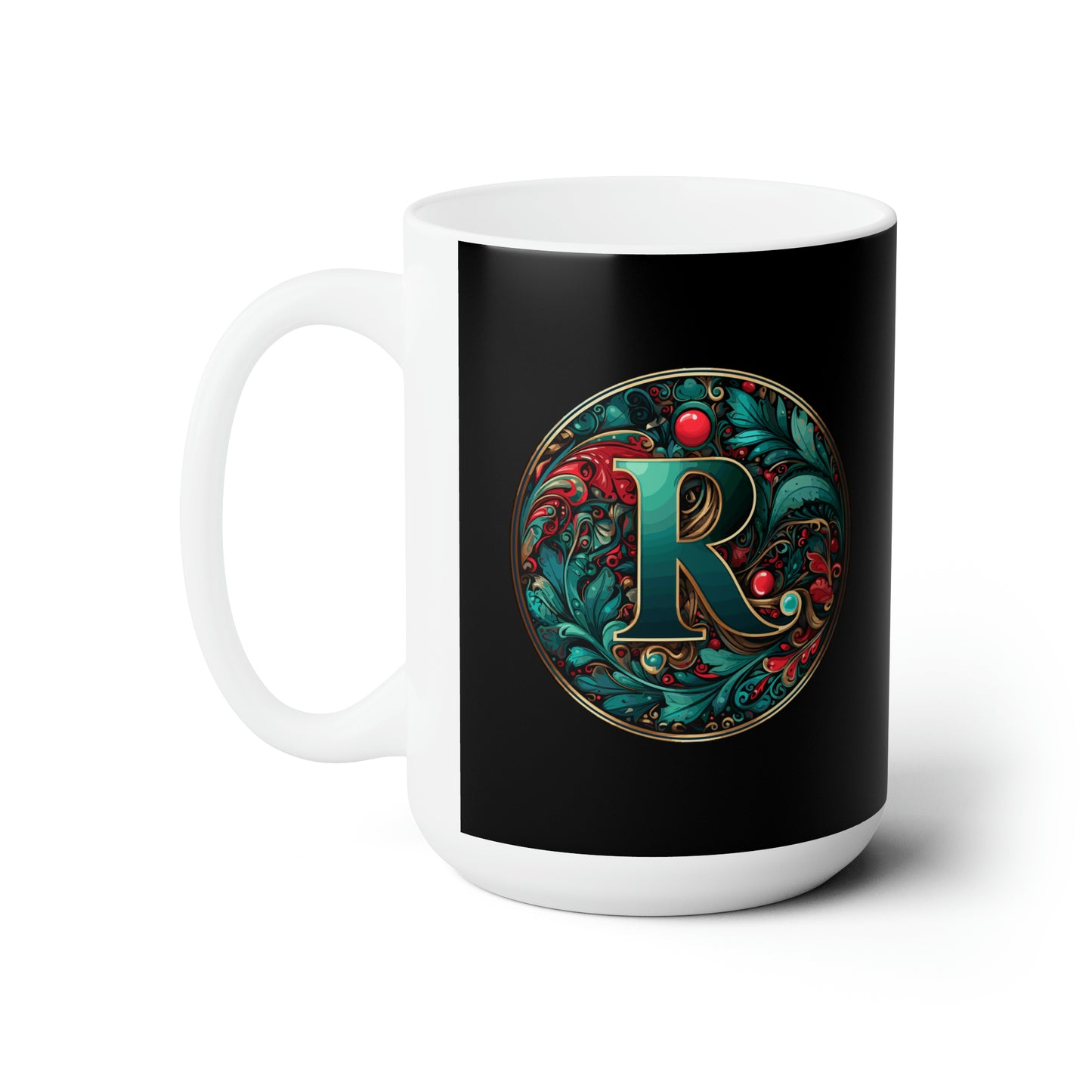 Christmas colorful Alphabet R design black Ceramic Mug 15oz