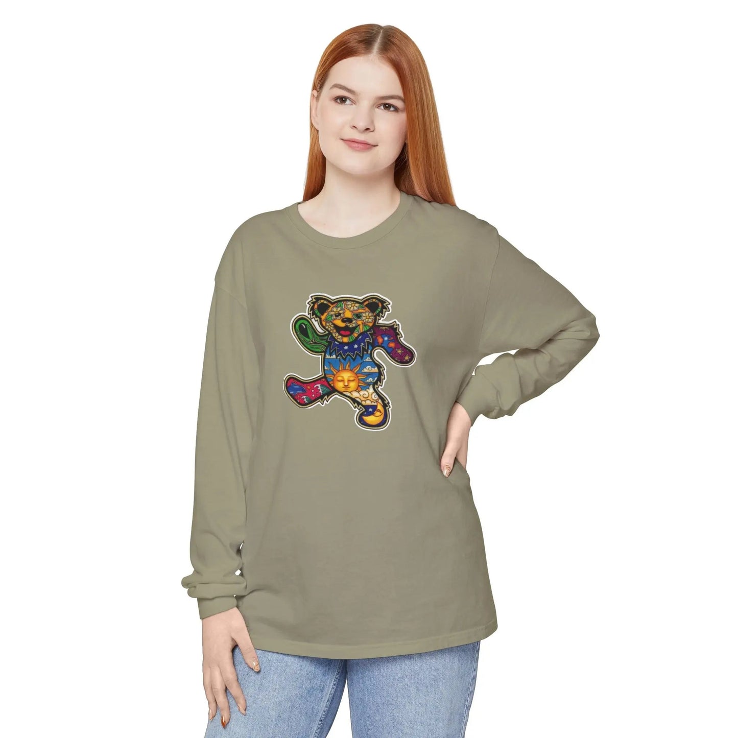 Patchwork Bear Garment-dyed Long Sleeve T-Shirt Vineyard Collection