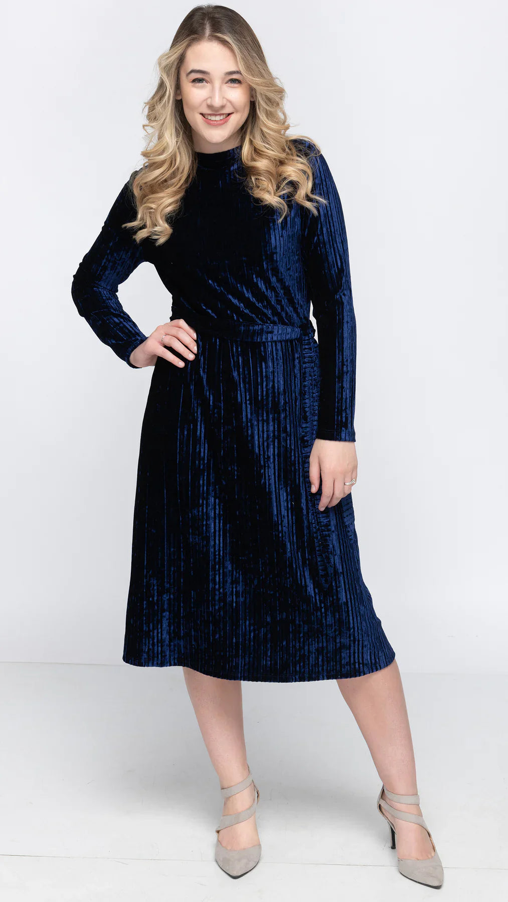 Belted Midi Dress Long Sleeve Fit and Flare Dress