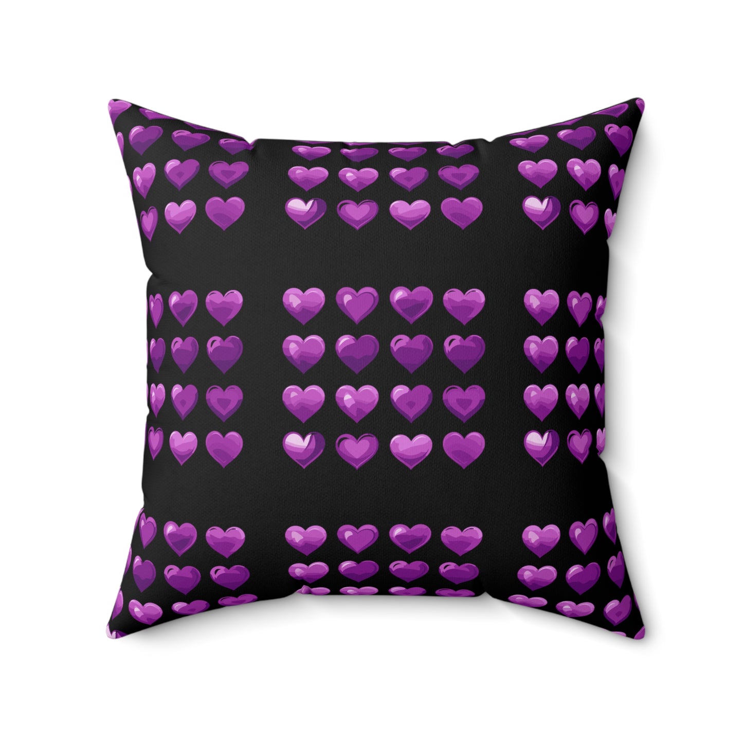Valentine's day best home decor purple hearts design on black Spun Polyester Square Pillow
