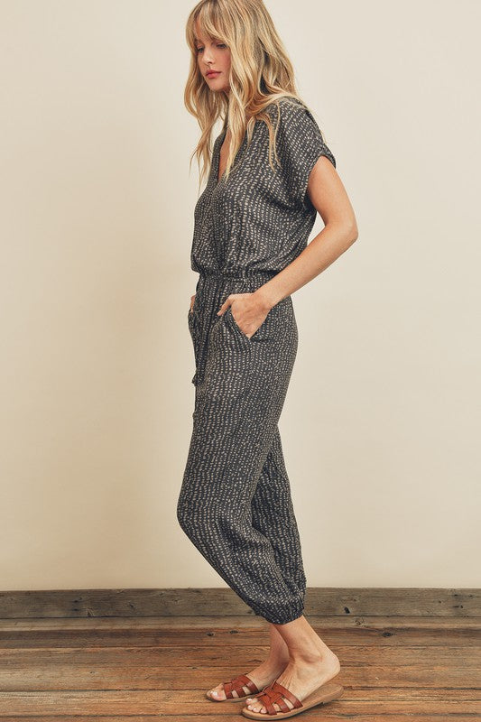 Light and Dark Gray Abstract Dot Print Jumpsuit Brianne