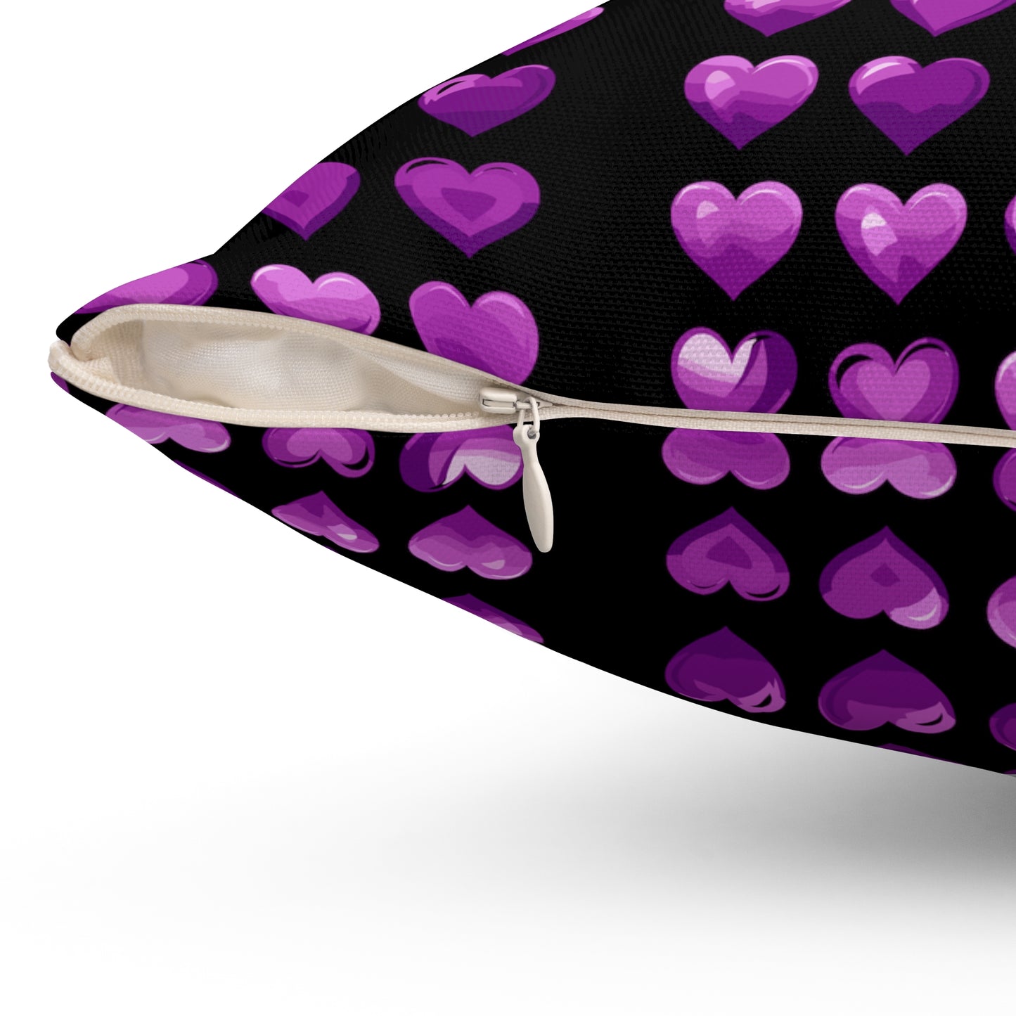 Valentine's day best home decor purple hearts design on black Spun Polyester Square Pillow