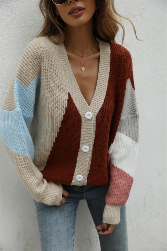 Color Block Button Front Cardigan