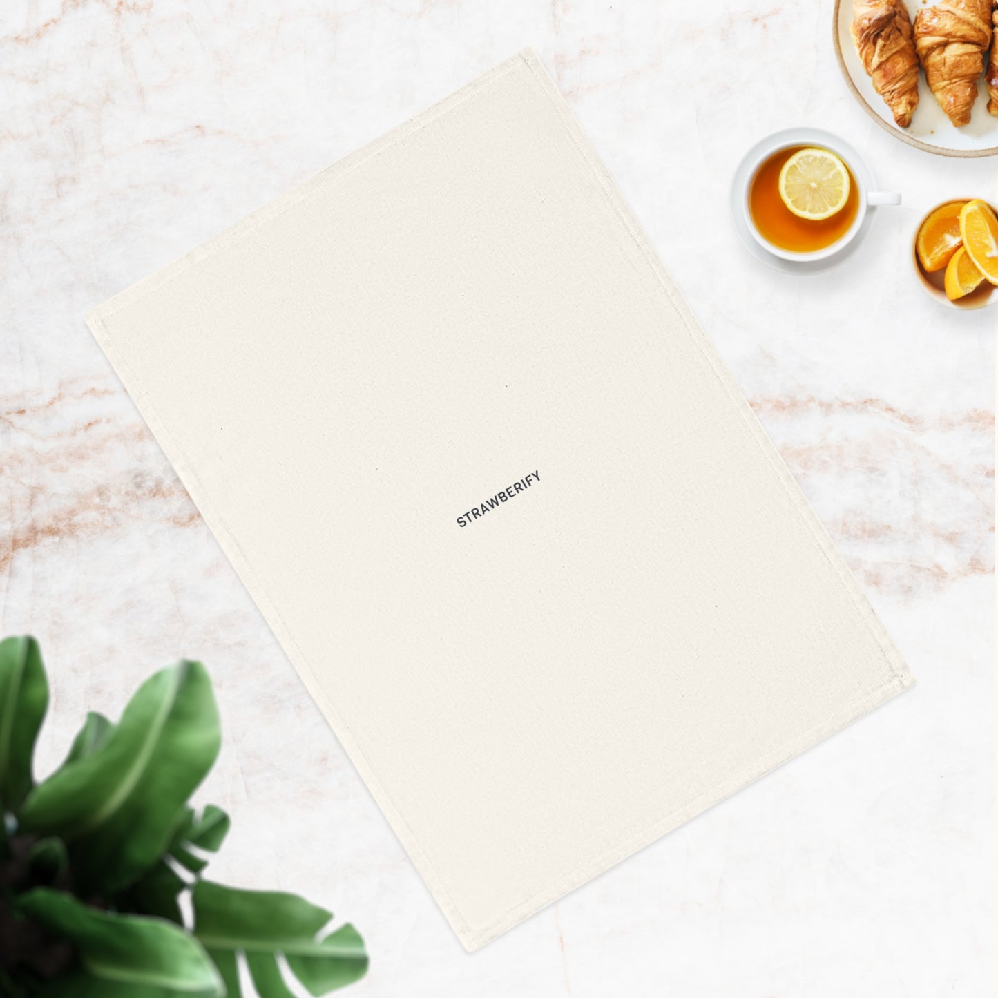 Minimalist Cotton Tea Towel - Modern Kitchen Décor with 'STRAWBERIFY' Design