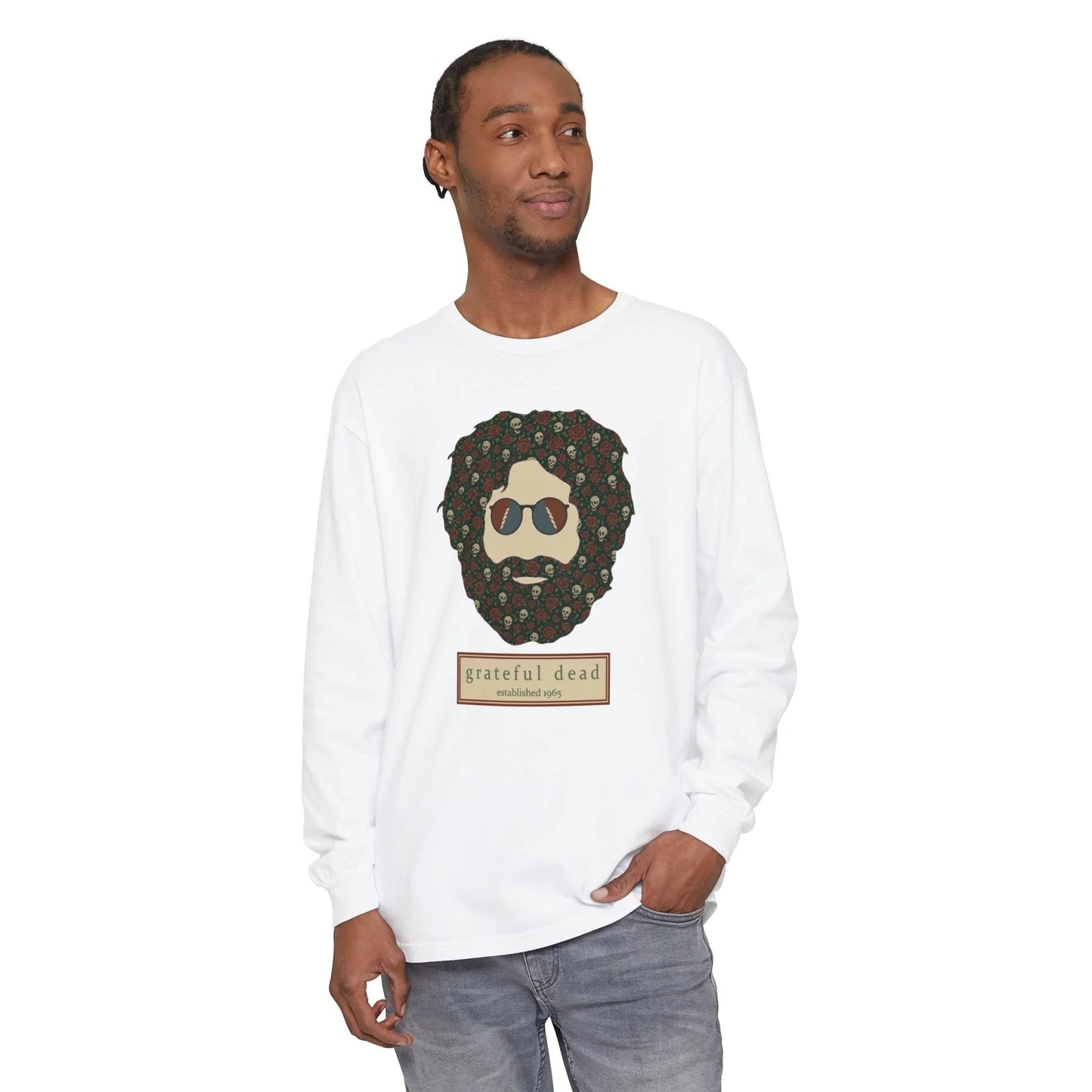 Garment-Dyed Long Sleeve T-Shirt Jerry Vineyard Collection Skulls & Roses
