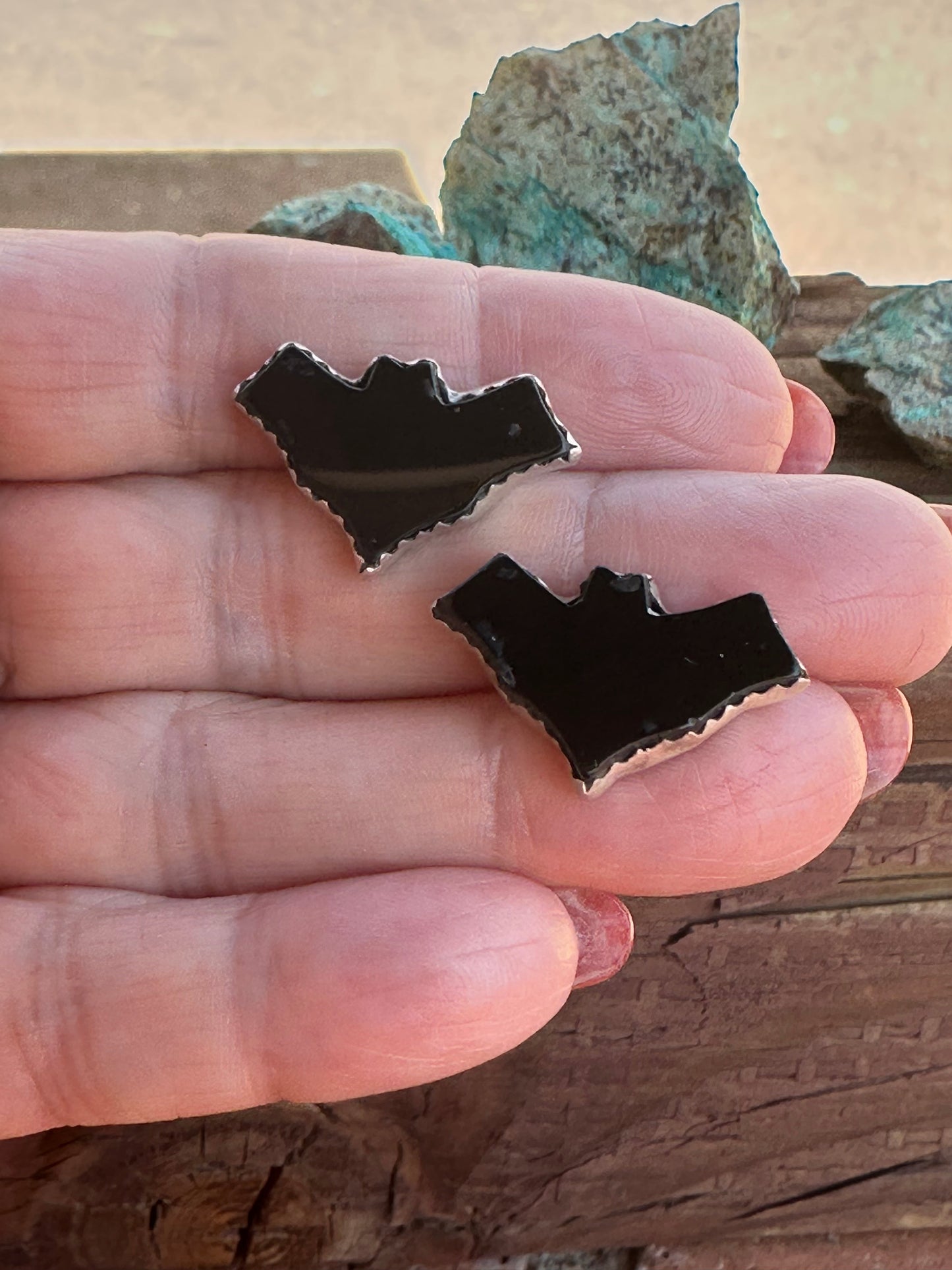 Sterling Silver and Onyx Bat Handmade Post Earrings Halloween Collection