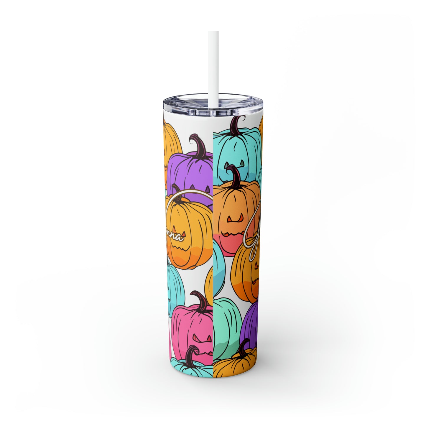 Halloween Skinny Tumbler with Straw 20oz - Spooky Drinkware - Pumpkin Theme, BPA-Free, Reusable Cup, Halloween Tumbler, Halloween Gift