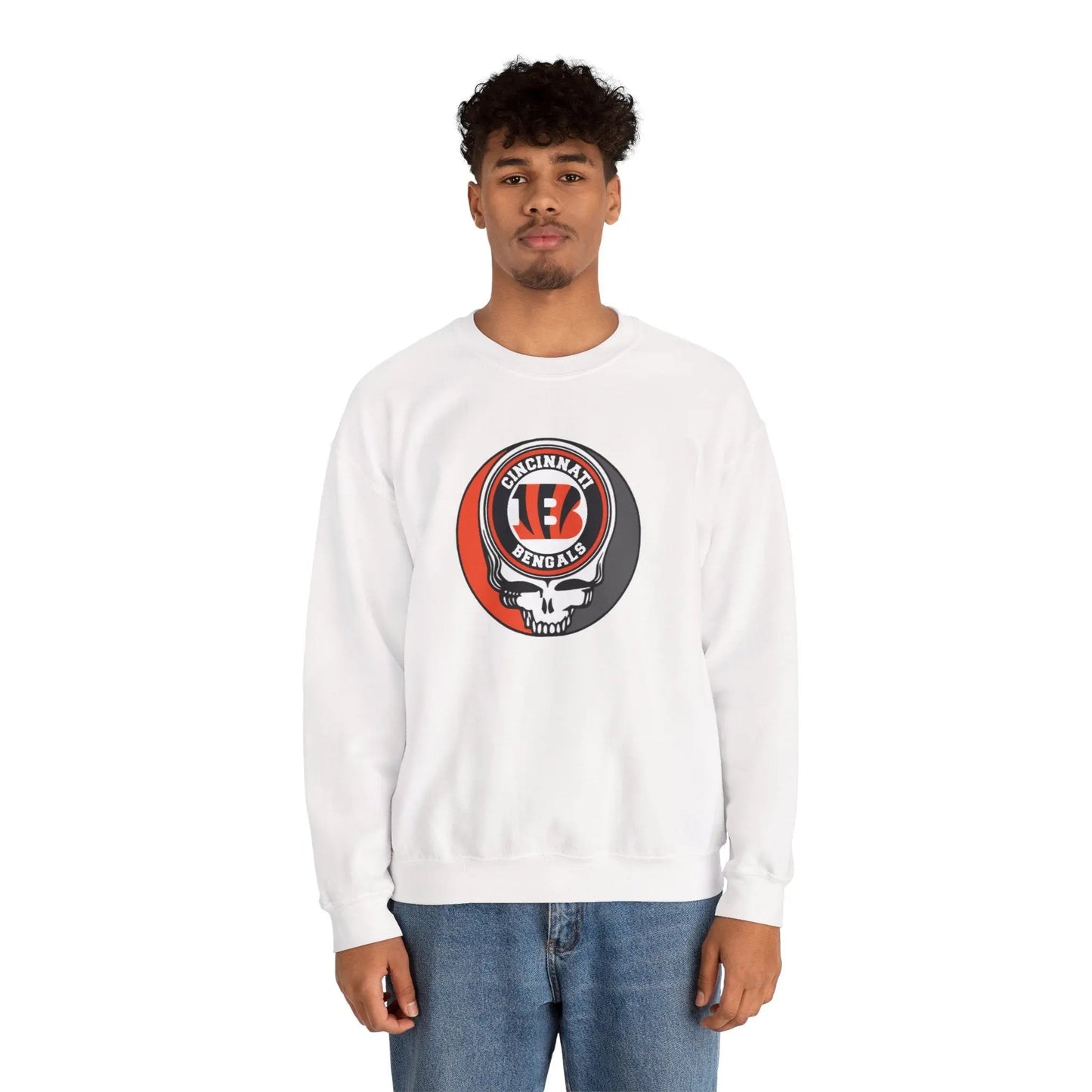 Cincinnati Bengals Grateful Dead Stealie Crewneck Sweatshirt Heavy Cotton Blend The Gridiron Collection
