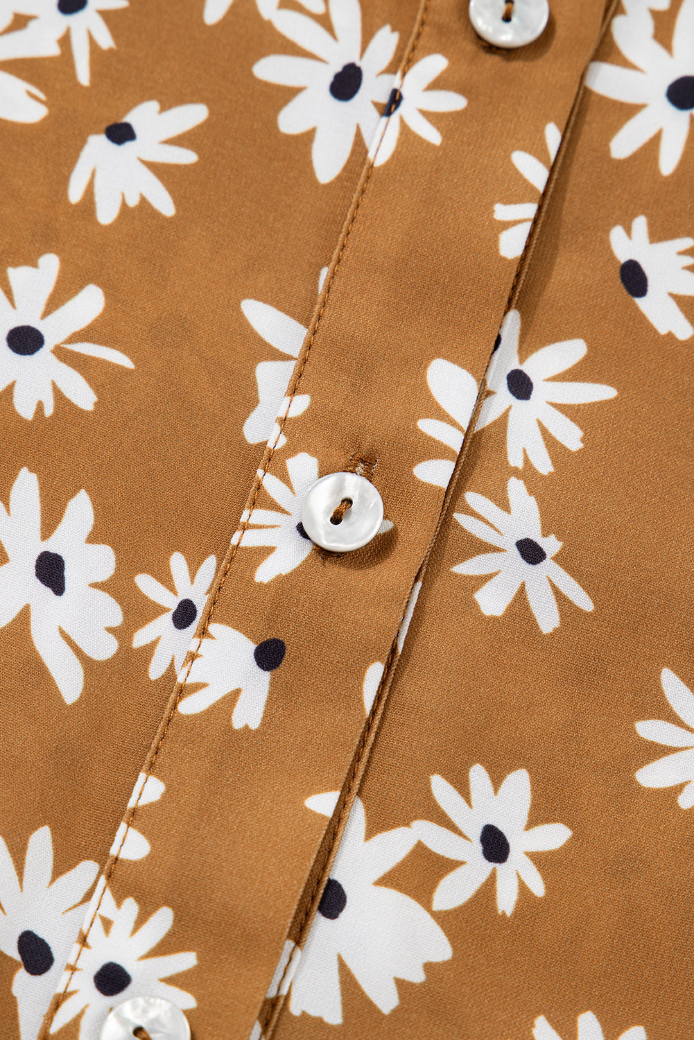 Khaki Plus Size Daisy Floral Print Puff Sleeve Dress