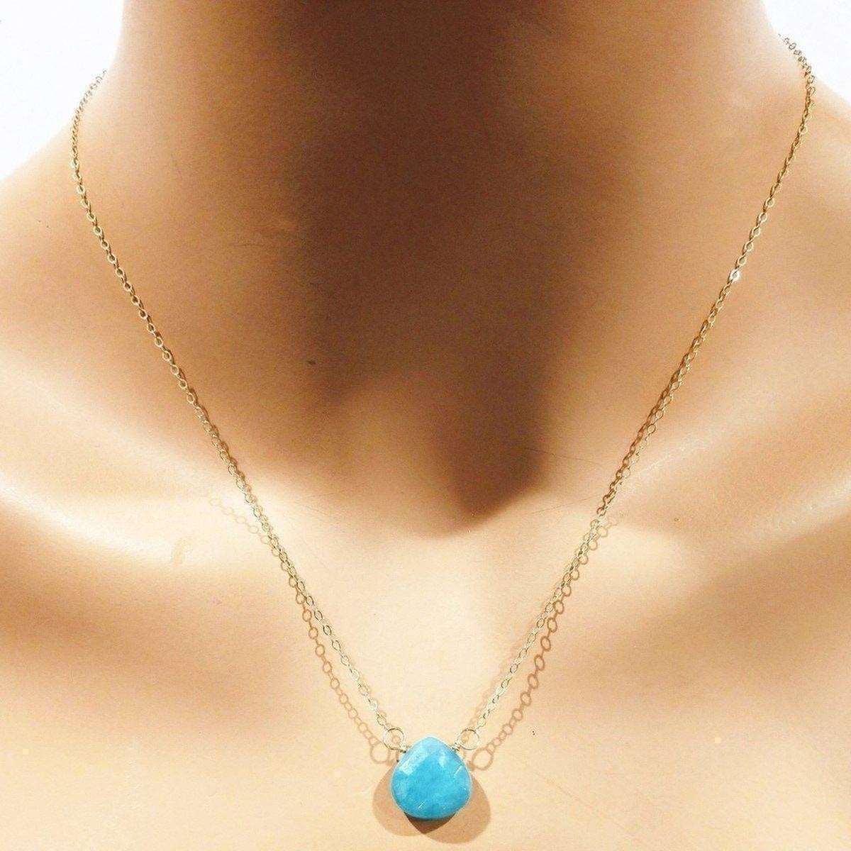 Aqua Jade Wire Wrap Delicate Gemstone Drop Necklace 14kt Gold Filled
