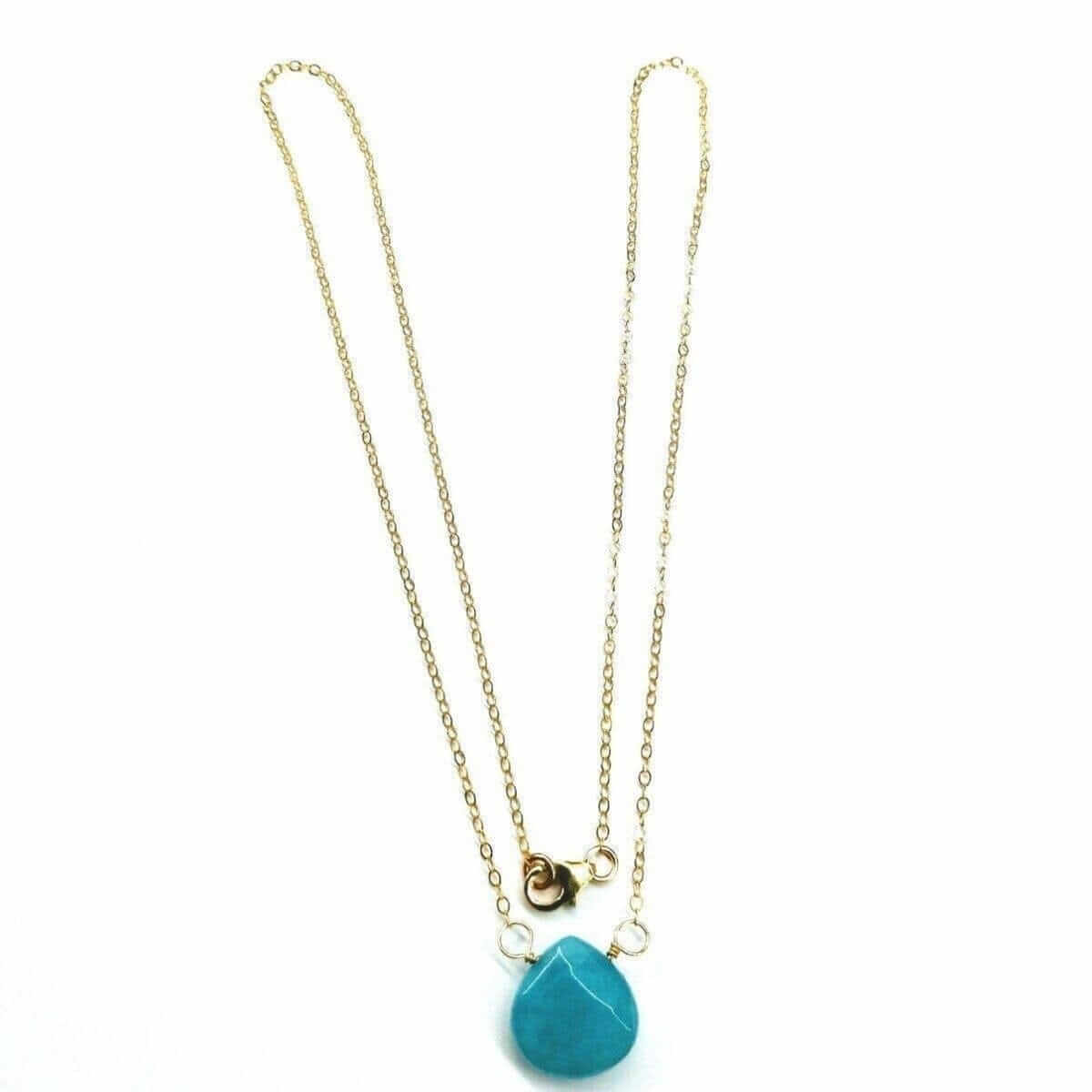 Aqua Jade Wire Wrap Delicate Gemstone Drop Necklace 14kt Gold Filled
