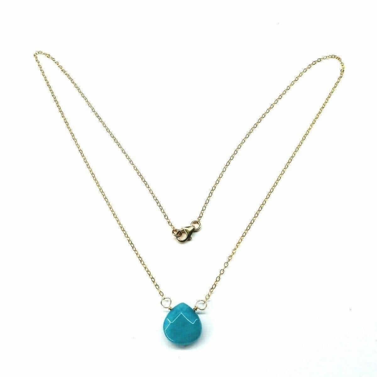 Aqua Jade Wire Wrap Delicate Gemstone Drop Necklace 14kt Gold Filled