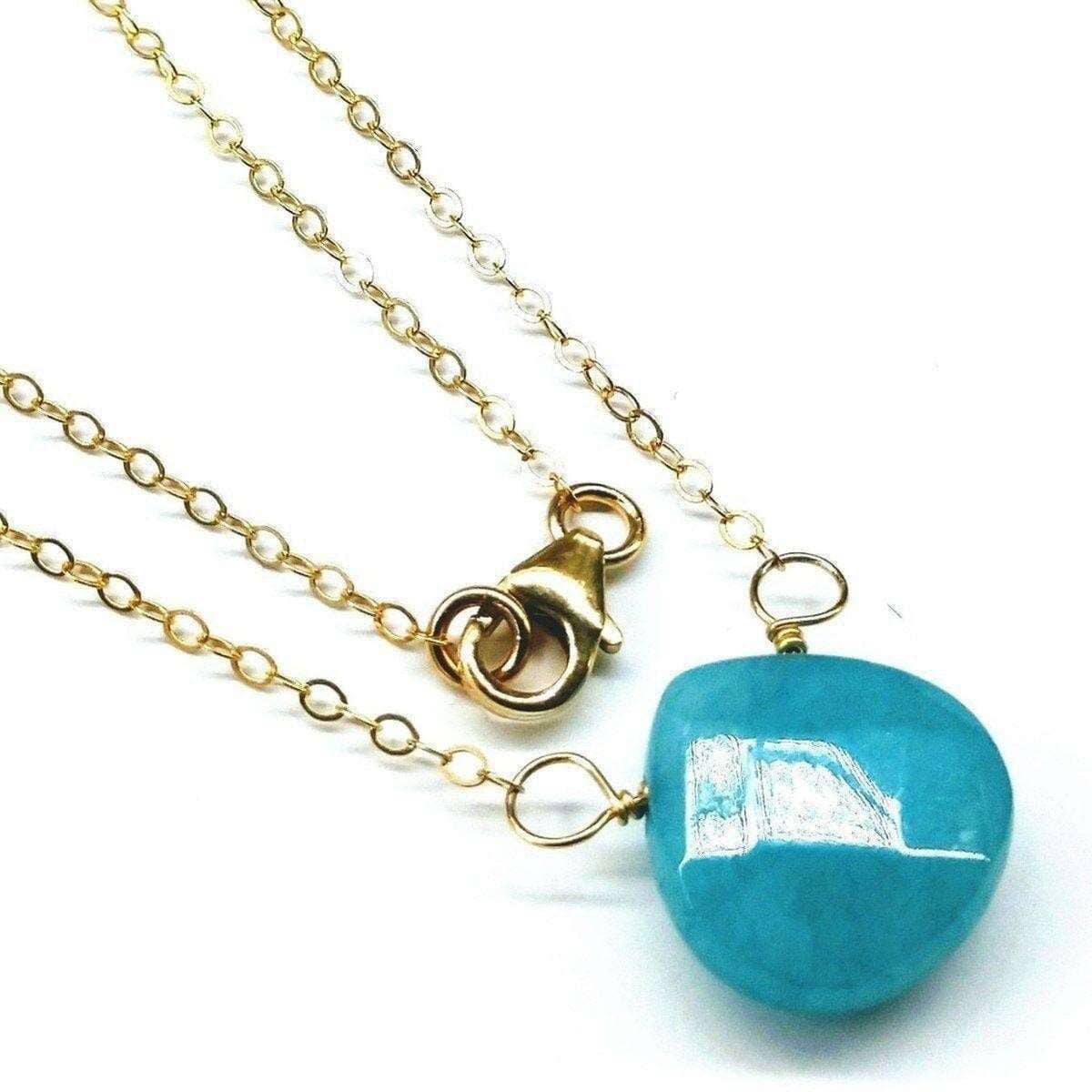 Aqua Jade Wire Wrap Delicate Gemstone Drop Necklace 14kt Gold Filled