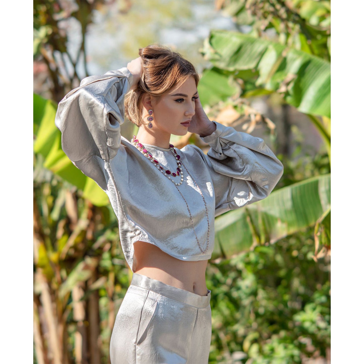 Sophie Beige Crop Top Luxury Japanese Silk Women's Cropped Top Le Reussi