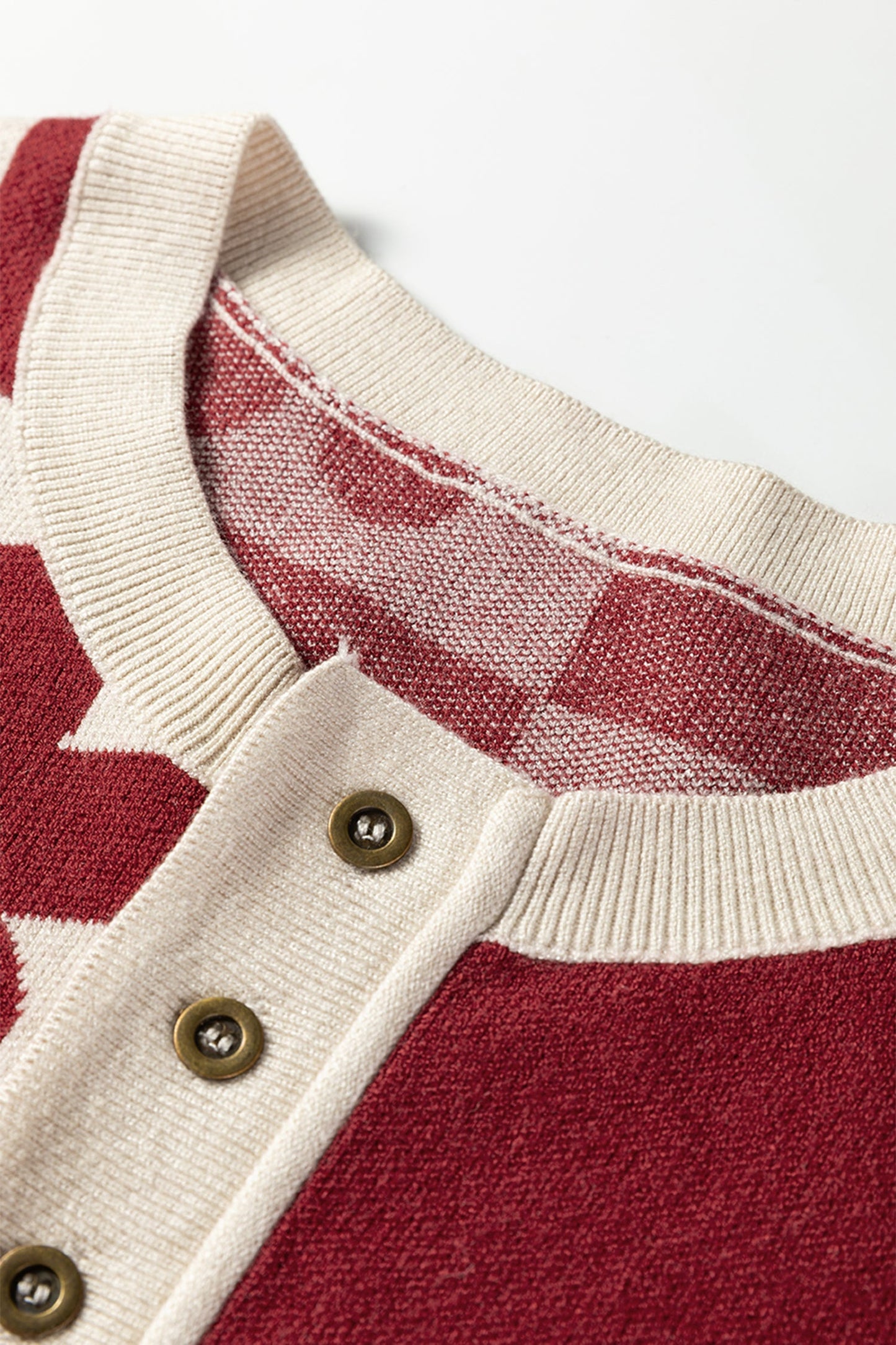 Floral Plaid Henley Baggy Sweater Knitwear