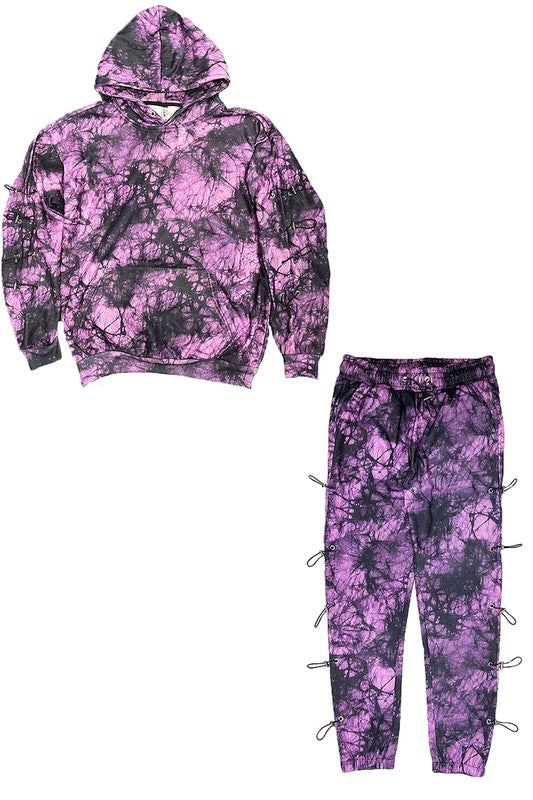 TYE DYE SLEEVE TOGGLE HOODIE AND SWEAT SET