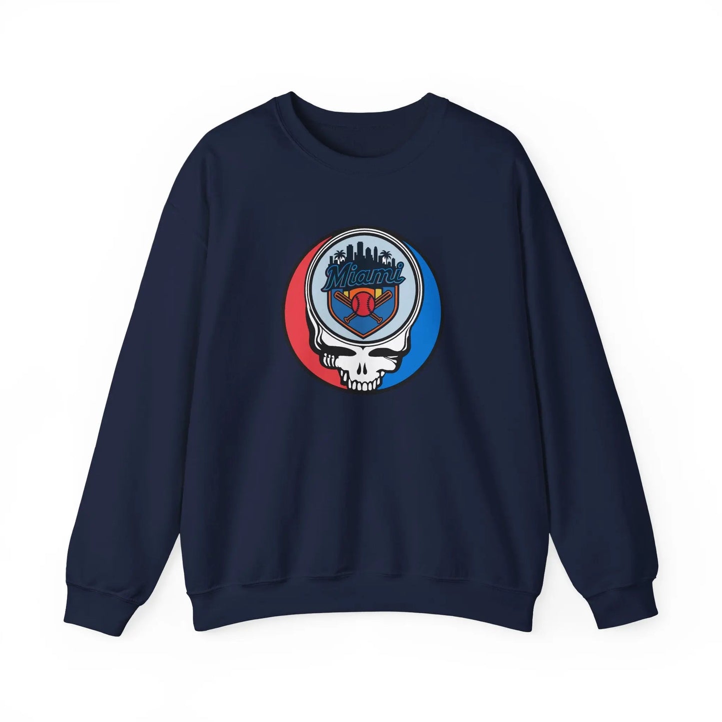 Grateful Dead Stealie Crewneck Sweatshirt Heavy Blend Miami Baseball Edition MLB