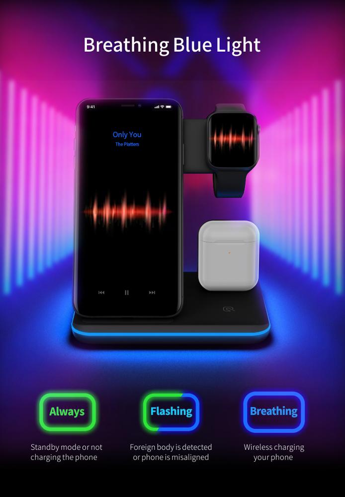 Wireless Charger 3 In 1 Compatible Mobile Phone Watch Earphone Charger Stand