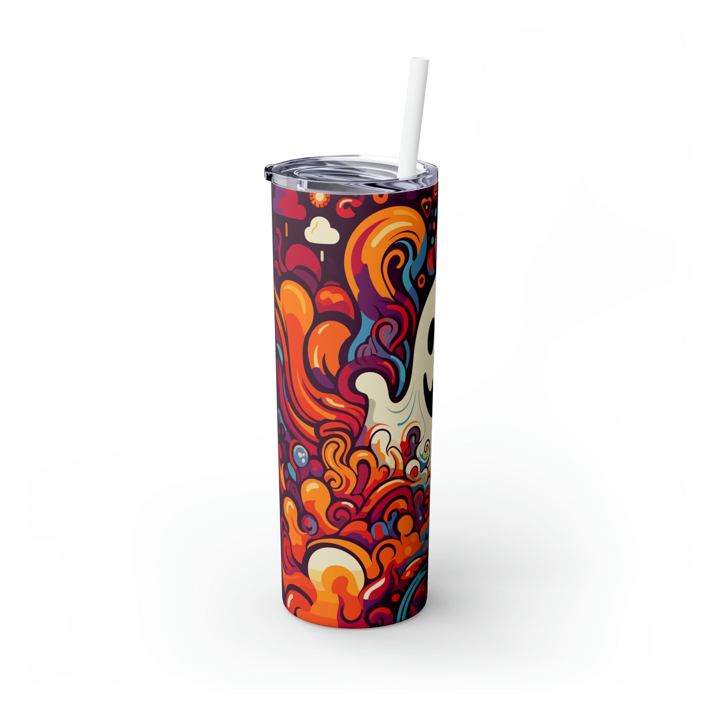 Halloween Skinny Tumbler with Straw 20oz - Spooky Drinkware - Ghost Theme - BPA-Free, Reusable Cup, Halloween Tumbler, Halloween Gift - New