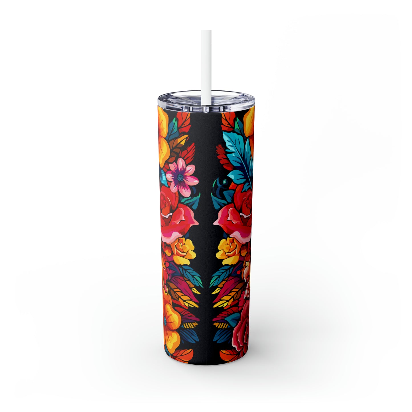 Halloween Skinny Tumbler with Straw 20oz - Spooky Drinkware - Skull Theme - BPA-Free, Reusable Cup, Halloween Tumbler, Halloween Gift