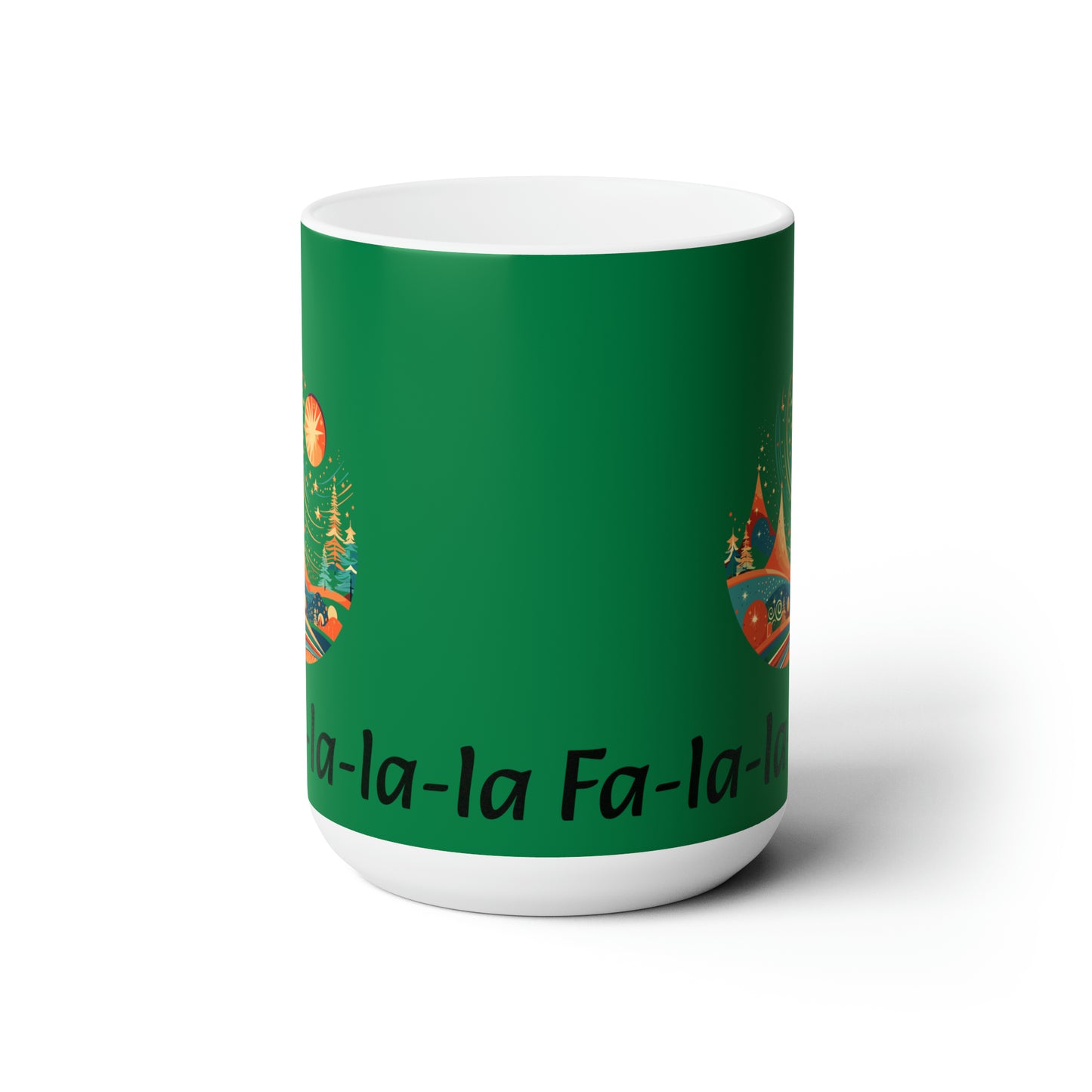 Colorful Christmas and Fa-la-la design dark green Ceramic Mug 15oz