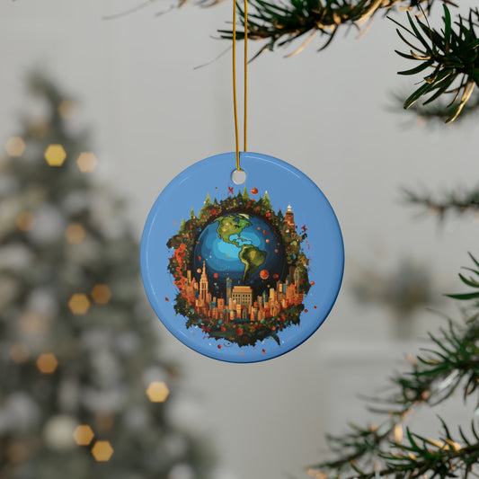 Earth in Christmas decorations and a big Christmas tree, Light blue Ceramic Ornaments (1pc, 3pcs, 5pcs, 10pcs)