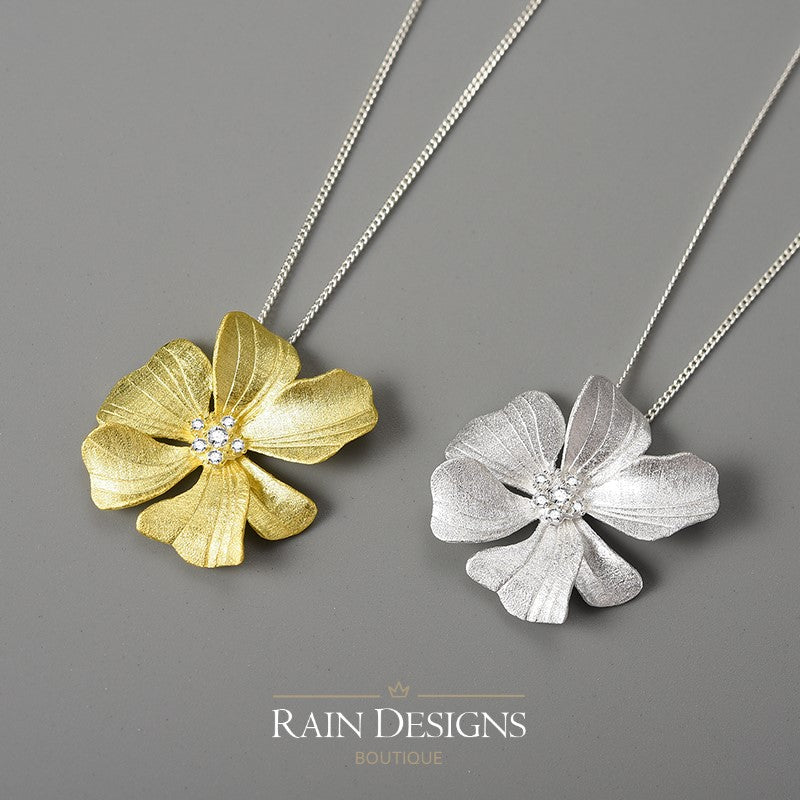 Peony Flower 18K Gold Plated 925 Silver Necklace