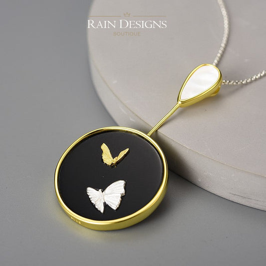 Butterfly Natural Agate Silver Necklace