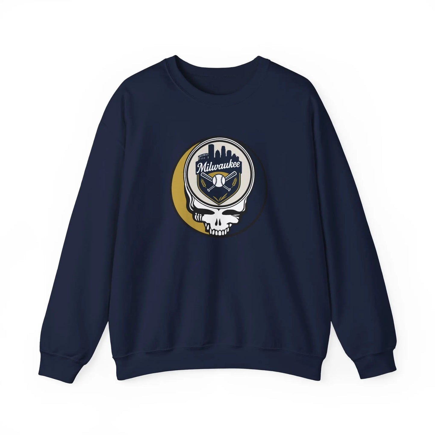 Grateful Dead Stealie Heavy Blend Crewneck Sweatshirt Milwaukee Baseball Edition MLB