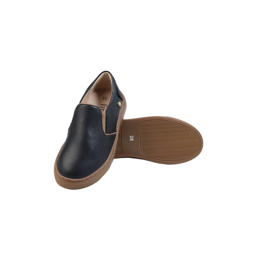 Black Leather Brown Trim Step In Shoe Fintoes