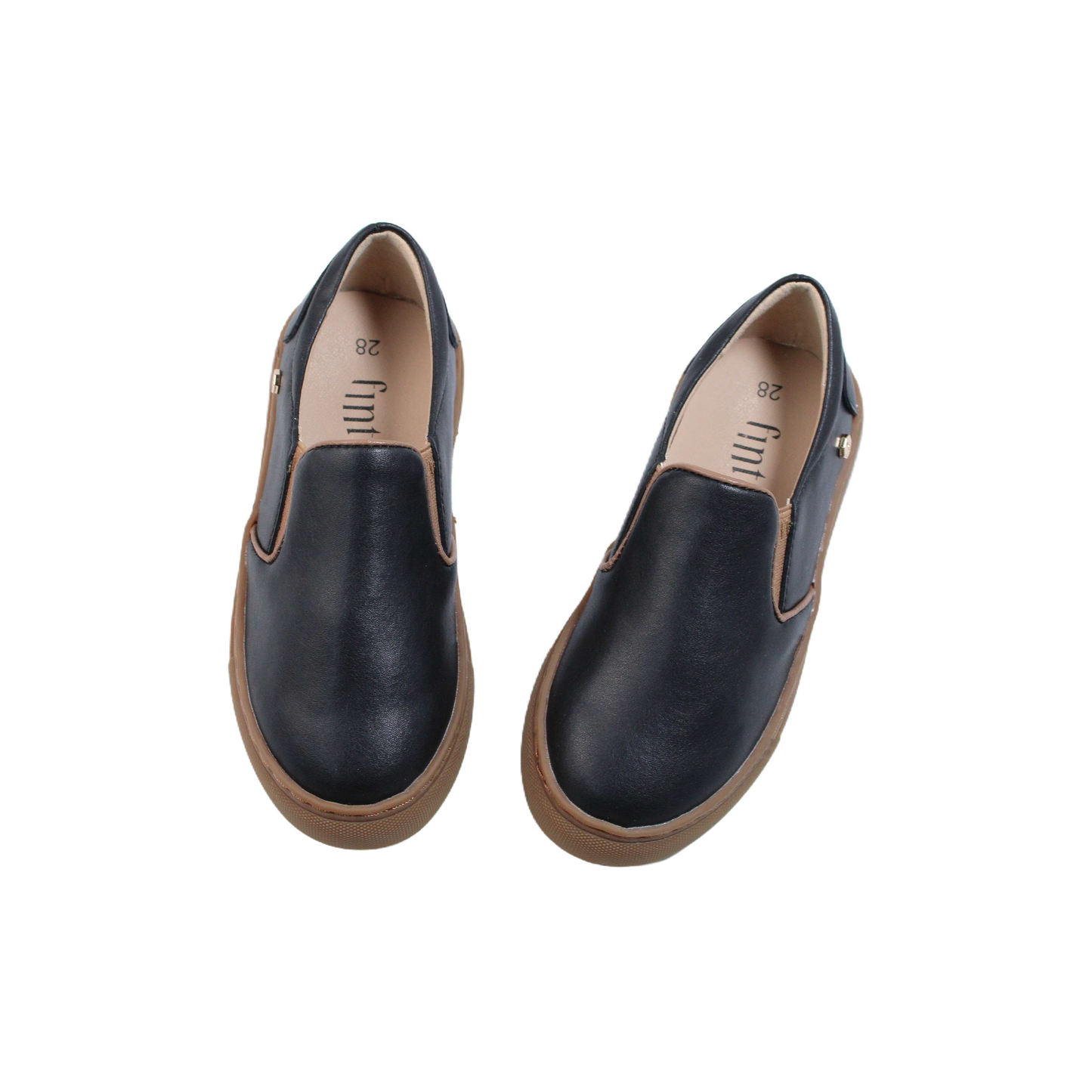 Black Leather Brown Trim Step In Shoe Fintoes