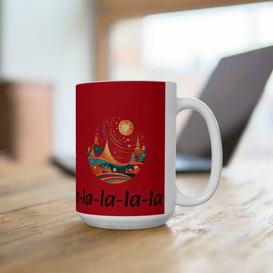 Colorful Christmas and Fa-la-la design dark red Ceramic Mug 15oz