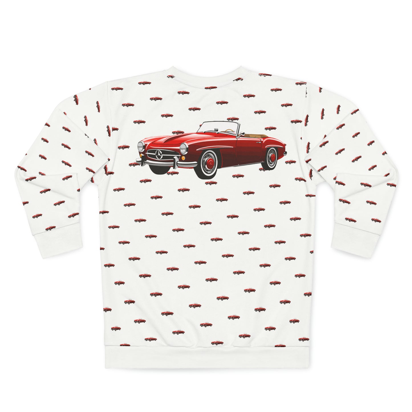 Red color stylist car, White Unisex Sweatshirt (AOP)