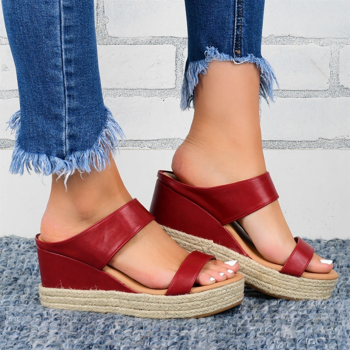 Wedge Heel Hemp Casual Slippers Sandals High Wedge Heel Shoes