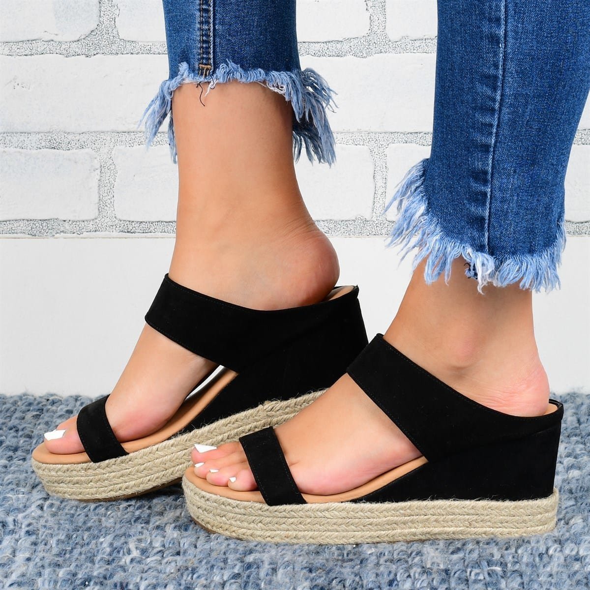 Wedge Heel Hemp Casual Slippers Sandals High Wedge Heel Shoes