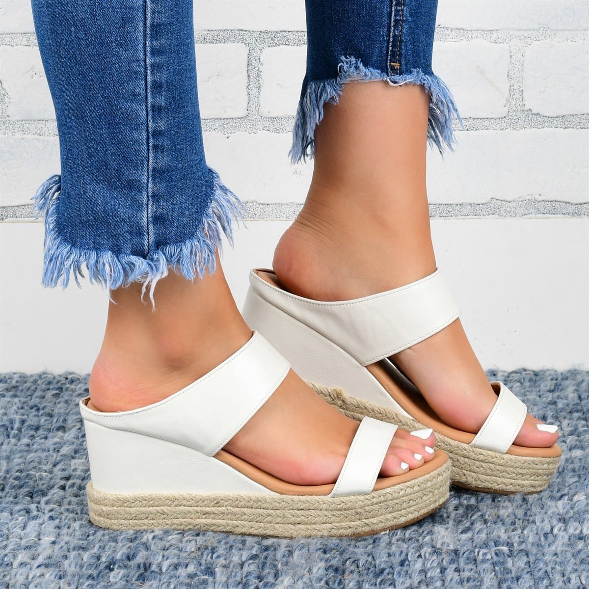 Wedge Heel Hemp Casual Slippers Sandals High Wedge Heel Shoes
