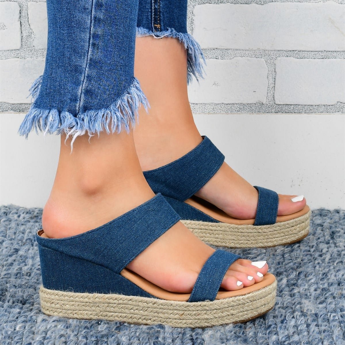 Wedge Heel Hemp Casual Slippers Sandals High Wedge Heel Shoes