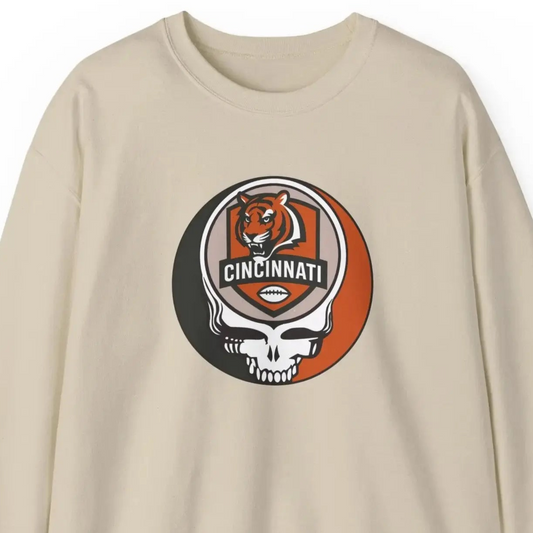 Grateful Dead Stealie Crewneck Sweatshirt Heavy Blend The Gridiron Collection Cincinnati Bengals