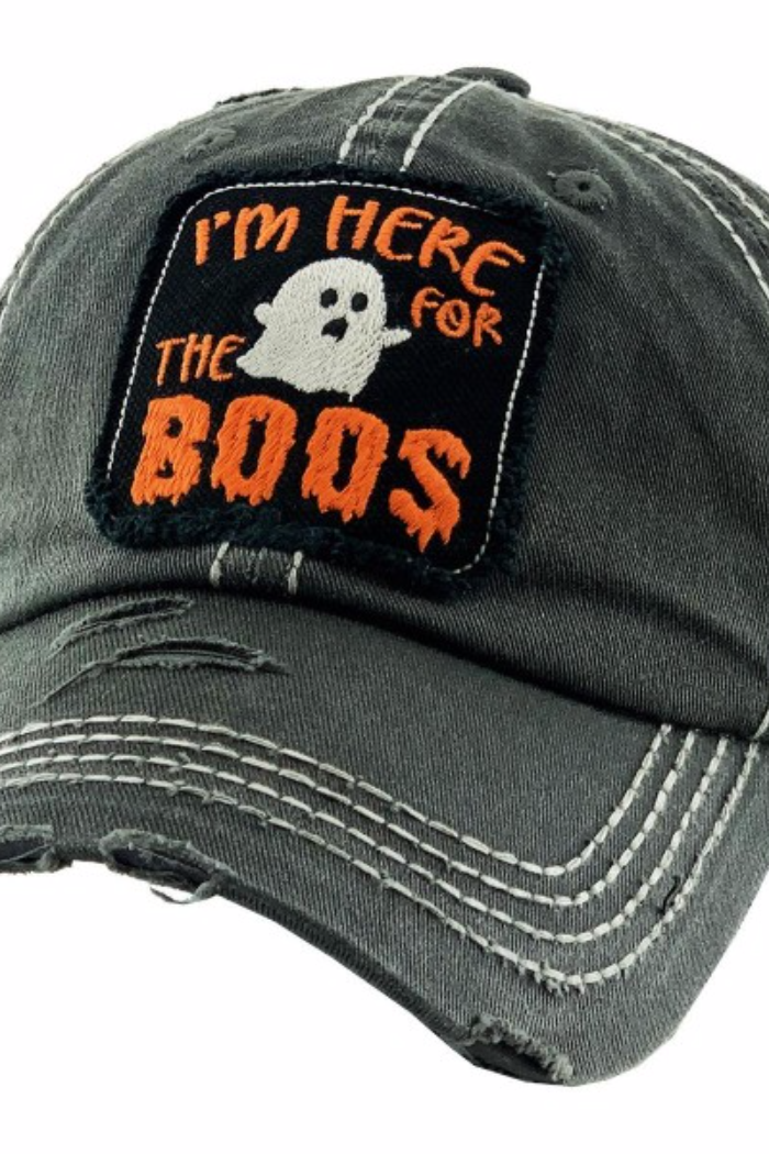 Black Distressed Baseball Hat Halloween Boos