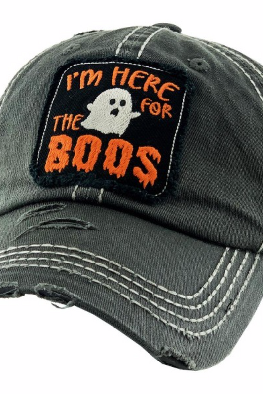 Black Distressed Baseball Hat Halloween Boos