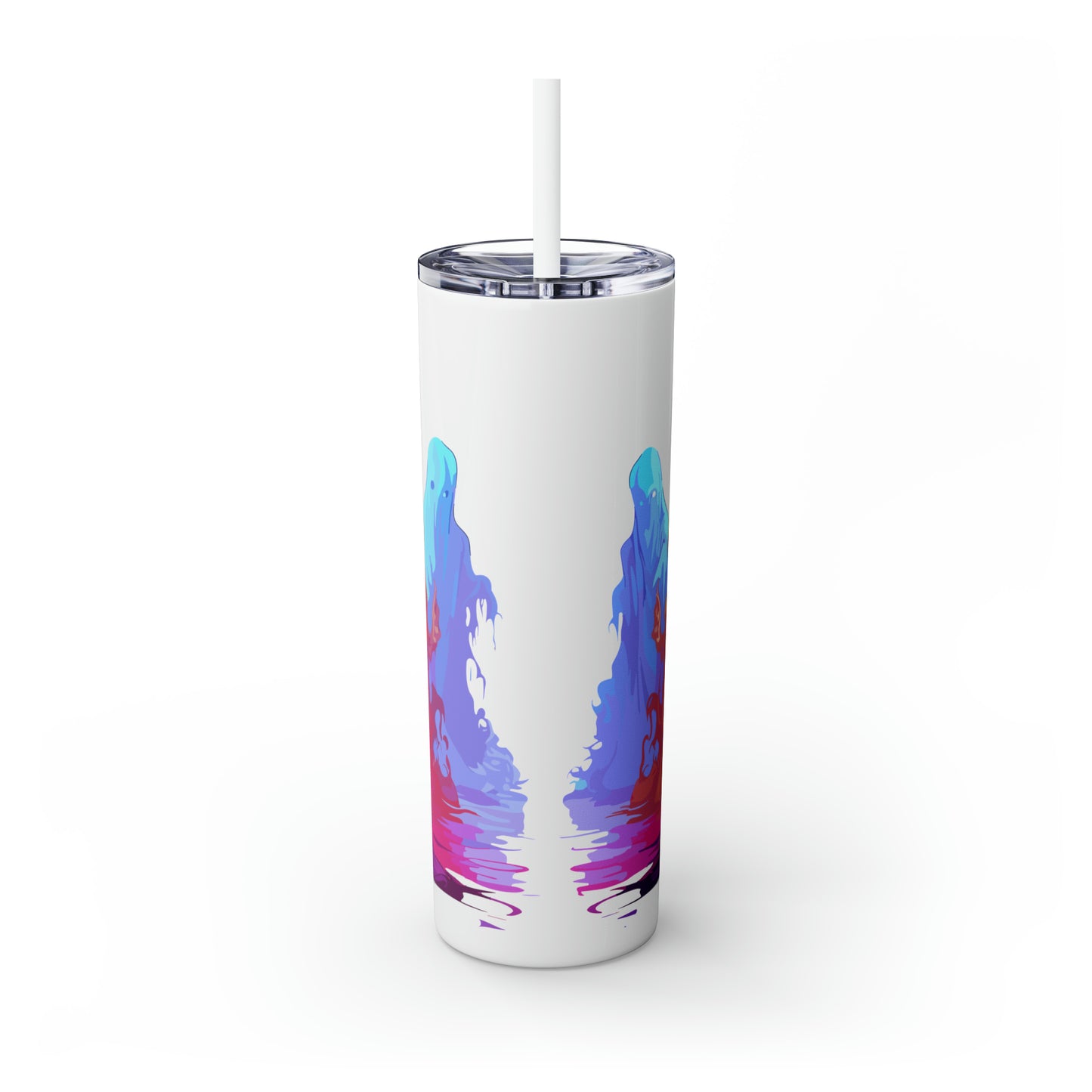 Halloween Skinny Tumbler with Straw 20oz - Spooky Drinkware - Ghost Theme - BPA-Free, Reusable Cup, Halloween Tumbler, Halloween Gift