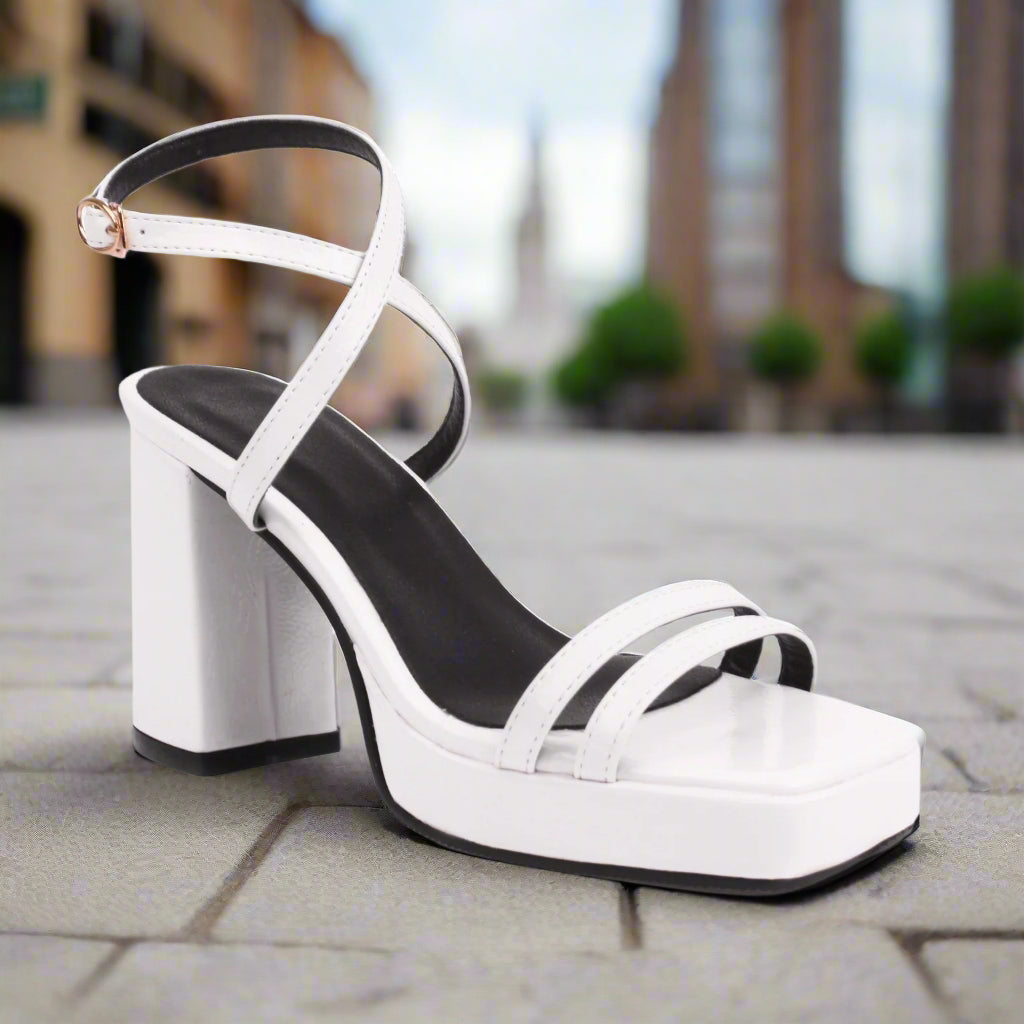 Square-Toe Buckle Strap Elegant Thin-Strap High Heels