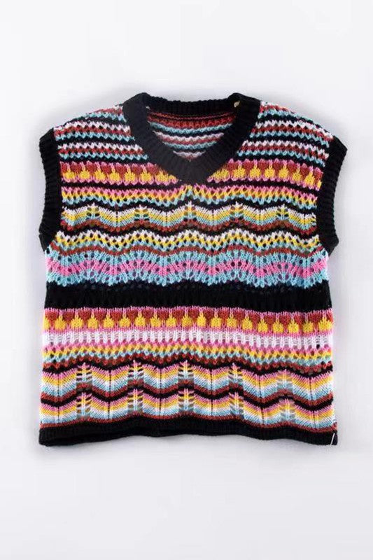Multicolored crochet knit vest