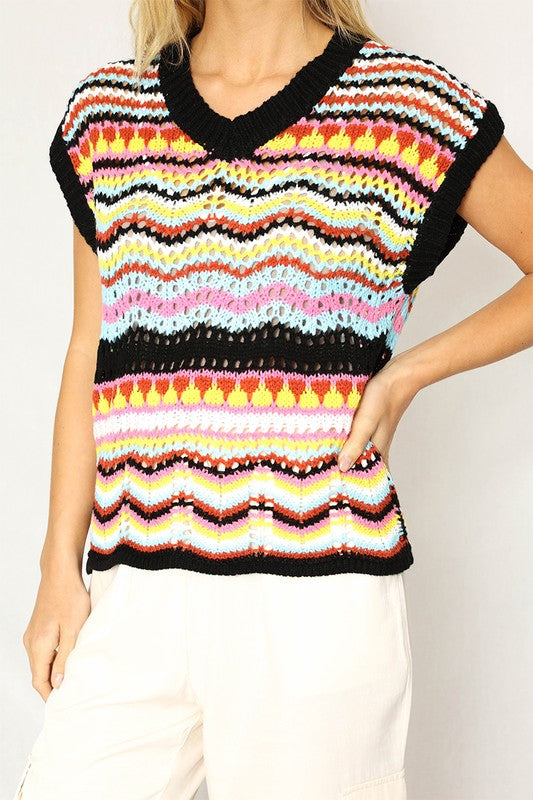 Multicolored crochet knit vest