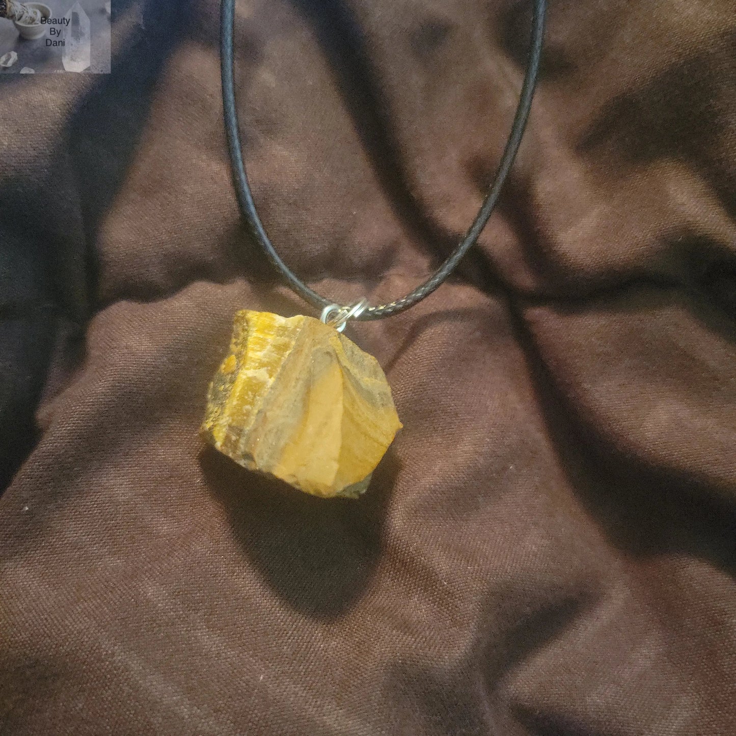 Raw Tiger's Eye Necklace with Cotton or Leather Cord Jewelry by Beauty by Dani